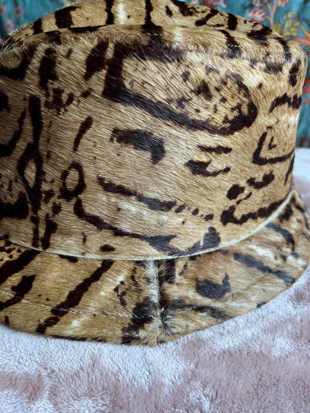 Talbots Leopard Faux-Fur Bucket Hat in Brown and Black - Picture 3 of 5
